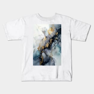 Golden Waves of Blue - Abstract Alcohol Ink Art Kids T-Shirt